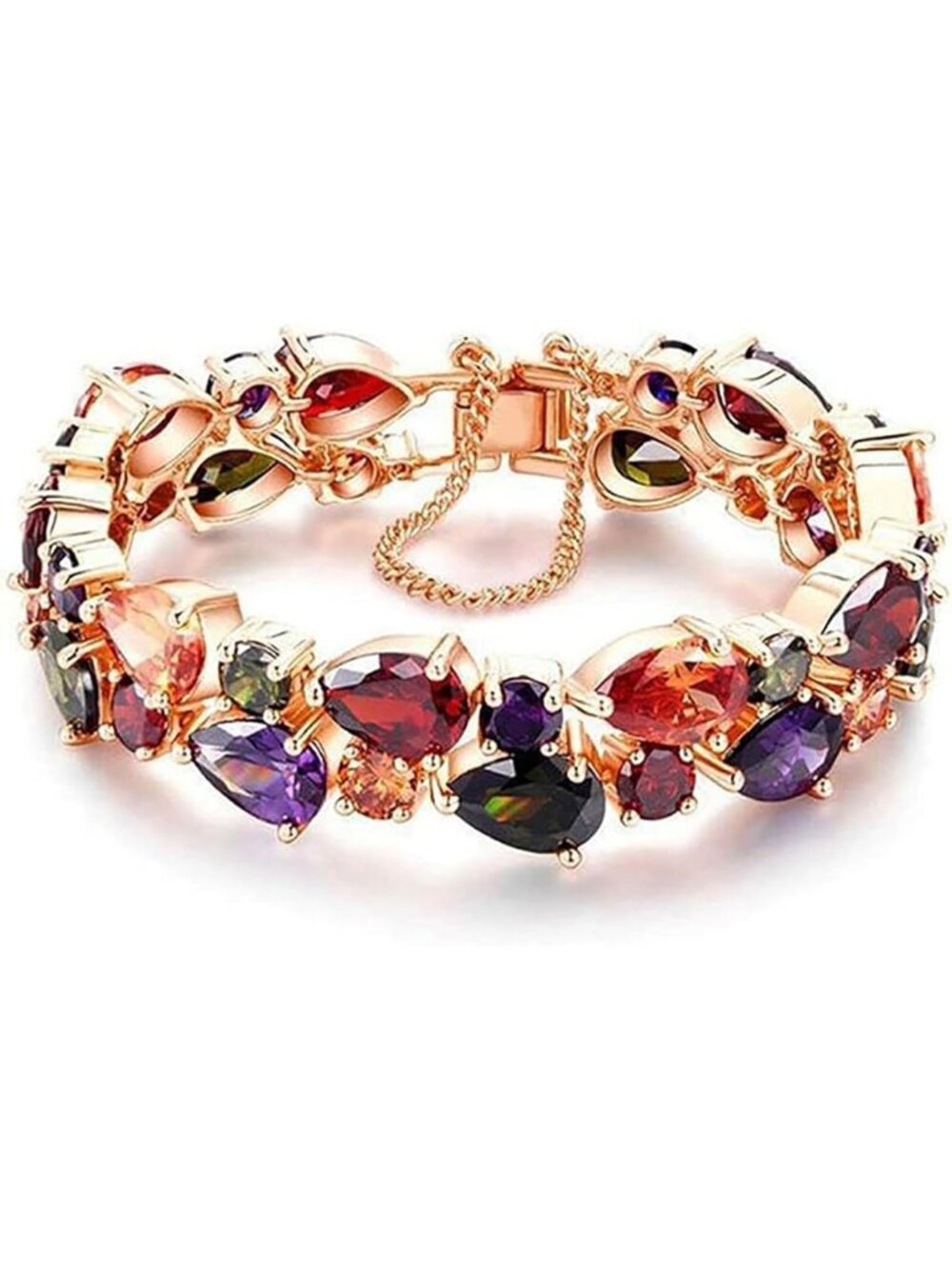 Stunning 14K Rose Gold Plated Tennis Bracelet with Multicolor Cubic Zirconia